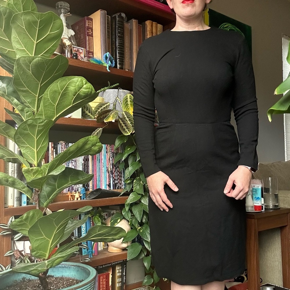 Vintage 60s Handmade Black Long Sleeve Pencil Dress Wiggle Dress